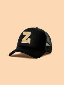 Mũ lưỡi trai trẻ em màu đen, in 26 chữ cái theo yêu cầu, họa tiết chữ bằng vải đính kim sa vàng, kiểu dáng thời trang, tinh tế, đa năng, nhẹ, thoáng khí với thiết kế đục lỗ, thích hợp làm quà tặng sinh nhật, ngày lễ, phù hợp cho bé trai và bé gái sử dụng hàng ngày ngoài trời, đi học, giải trí vào mùa xuân hè. - màu đen - Xem 29