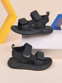 1 Pair Unisex Flat Cute Sandals, Non-Slip Toddler First Walking Shoes, Fashion Versatile Children Beach Shoes, Suitable For Summer - Black - View 1