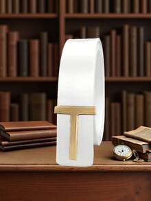 Cinturón vintage de alta calidad para hombre con hebilla lisa en forma de T dorada, estilo de diseñador - Multifuncional casual y versátil, adecuado para el uso diario y ocasiones formales, regalo ideal para el novio - Multicolor - Ver 3