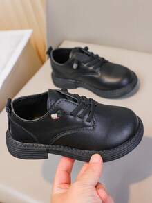 Children's New Spring/Autumn British Style Leather Shoes, Fashionable Casual Minimalist Design, Soft Sole School/Performance Shoes - Black - View 1
