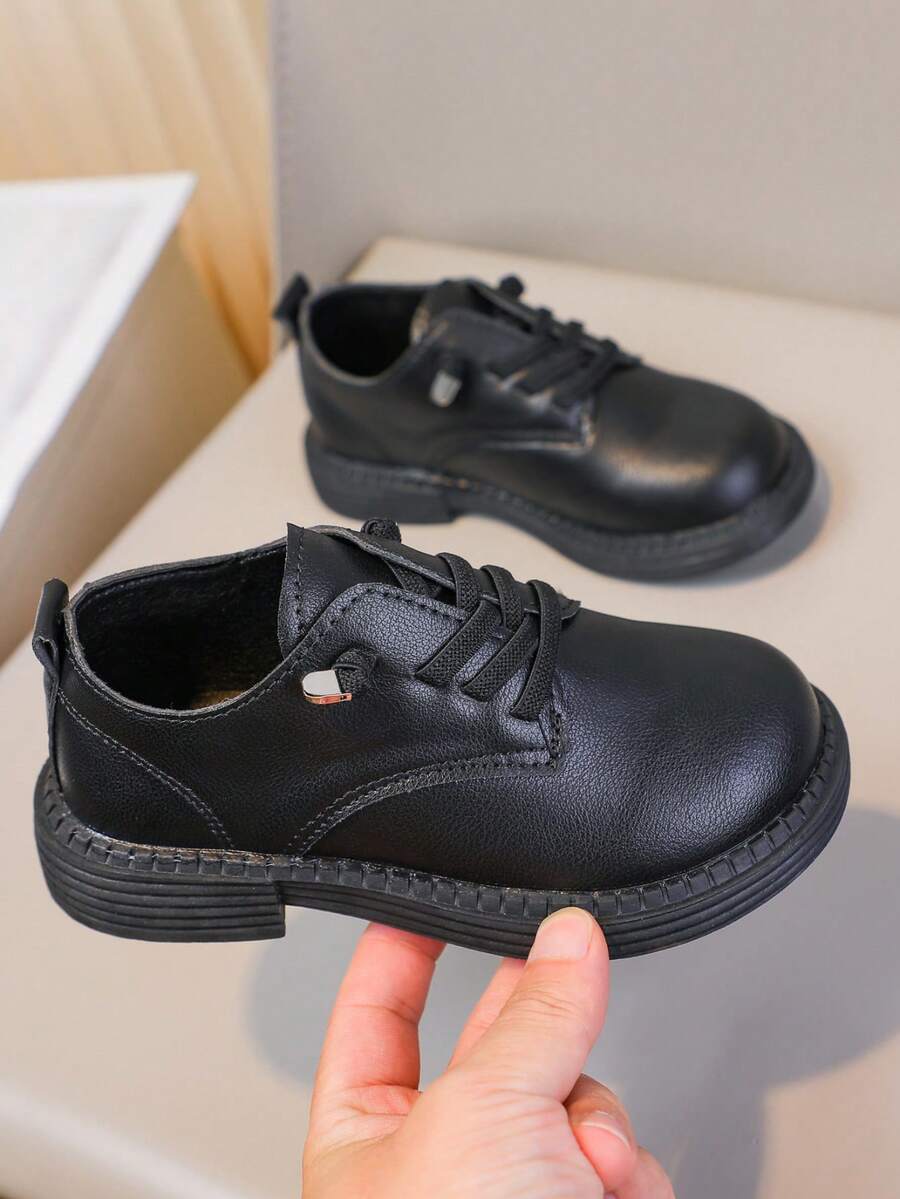 Children's New Spring/Autumn British Style Leather Shoes, Fashionable Casual Minimalist Design, Soft Sole School/Performance Shoes - Black - View 1