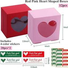 6/12pcs 4x4x2.6 Inch (Approx. 10.2 X 10.2 X 6.6 Cm) Red & Pink Heart Shaped Boxes With Window, Goodie Cupcake Strawberry Boxes, Suitable For Valentine's Day, Wedding, Engagement, Anniversary, Bridal Shower Gifts And Decorations