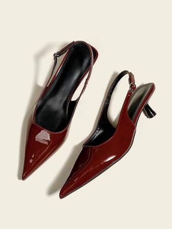 4cm Burgundy High Heel Pumps, Party Dress Shoes, Slip-On Pointed Toe Stiletto Heels