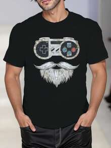Men's Casual Game Controller Graphic Tee - Soft Polyester, Short Sleeve, Round Neck - Perfect For Summer - Black - View 3