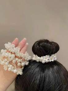 3 Stücke/1 Stück Frauen Weiß 9cm/3,54 Zoll Kunstperle Blume Strass Haargummis, modische vielseitige elegante minimalistische einfarbige Haaraccessoires, geeignet für Alltag, Lässig, Party, Pendeln, Urlaub, Pferdeschwanz, Dutt, Gesichtswäsche, Make-up, Outfit-Matching, Haargummis, Haargummibänder, Haarseile, Elastische Haargummis - Verschiedenfarbig - Übersicht 5