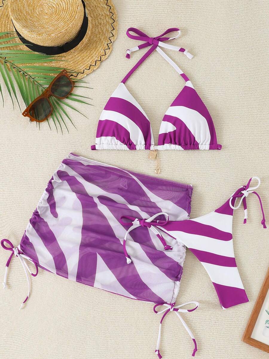 RWX VEST Women's 3-Piece Set – Bikini With Stylish Overlay Skirt 2025 XX555 - 玫瑰紅 - 查看 1