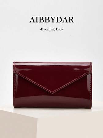 AIBBYDAR Damaftonväska, Enfärgad vinröd PU-läder, Lämplig för aftonklänning, Bärbar sminkväska, Axelväska, Plånbok, Kuvertväska, Med avtagbar metallkedja, För bal, Bröllopssäsong, Fest, Högtidssammankomst, Karneval, Jul, Halloween