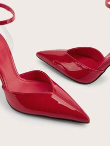Sexy Buckle Criss-Cross Strap Party Minimalist Chic Commute Sexy Buckle Party Banquet Red Patent Leather Strap Stiletto High Heels - Red - View 4