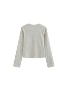 Women's Korean Style Pure Desire Letter Rhinestone Print Crew Neck Long Sleeve Base Layer T-Shirt, Autumn - Gray - View 6