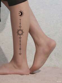 1 Sheet Waterproof Tattoo Sticker, Moon Heart Pattern Temporary Tattoo Suitable For Hand, Arm, Leg And Body Wear, Water Transfer Fake Tattoo For Women And Men - Black - View 3