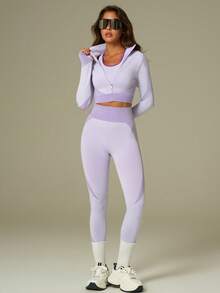 UONNOU 女士运动套装两件套，长袖上衣和长裤塑形服，女士户外休闲装 - 淡紫色 - 查看 12