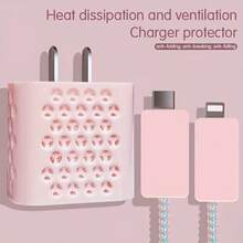 Set de 5 piezas Funda protectora con panal rosa para disipar el calor, compatible con cable de datos Apple, cargador de 18-20W, a prueba de roturas y arañazos