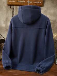 sweat-shirt à capuche unicolore chaud pour hommes, cardigan imprimé chaud, style automne/hiver, veste polaire à capuche pour hommes, veste de sport - Bleu marine - Voir 3