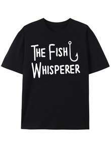 Men's Graphic T-Shirt "The Fish Whisperer" - Soft And Breathable Short-Sleeve Casual T-Shirt With Fishing Hook Design, Black And White Print For Summer Outdoor Activities, Fishing Enthusiasts, Durable Fabric T-Shirt, Fishing Gear - 黑色 - 查看 6