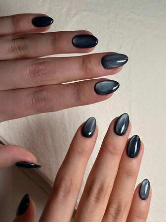 30pcs Gothic Style Short Almond Nail Tips, 3D Floral Pattern Matte Rhinestone Nail Stickers Set With Nail File And Gel, Suitable For Women And Girls For Holidays, Parties, Events - Black & Green Cat Eye