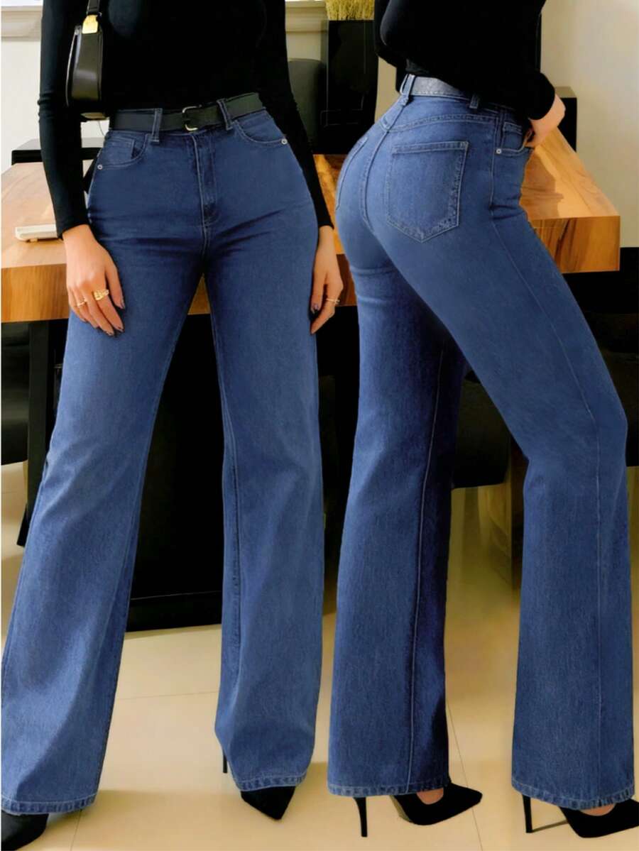 Quần jeans nữ ống đứng mới, kiểu dáng rộng rãi, phong cách đường phố thường ngày, quần jeans dáng thoải mái, quần denim nữ và trang phục mùa xuân. - Rửa trung bình - Xem 1