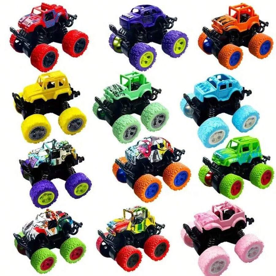 8/4 Pcs Friction Drive Monster Trucks For Kids Aged 3 | Push And Go, Double-Sided Inertia Car With360° Rotation | Durable Pull Back Car Set - Perfect Birthday & Holiday Gifts - 8件 - 查看 1