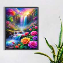 1pc Diamond Painting, Rainbow Waterfall Rose Garden, Suitable For Living Room Decor, Art Exhibition, Home Decoration Mosaic Artwork - Multicolor - View 5