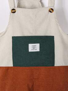 男童拼接撞色灯芯绒背带裤，休闲百搭，适合外出、日常穿着、度假、生日派对礼物 - 彩色 - 查看 3