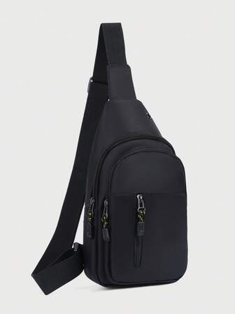 男士尼龙胸包/单肩包，尼龙材质，配有可调节肩带，防刮耐磨，可装护照、现金、身份证、信用卡等，轻便易携，适合通勤/商务出行，纯色设计，是送给丈夫的理想礼物。