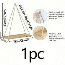 1pc/2pcs Minimalist Macrame Wall Hangings Art Decorations Gift, Vintage Wooden Hanging Floating Shelves For Wall, Bohemian Rustic Wood Farmhouse Rope Shelfs For Plant,Boho Fabric Woven Storage Racks Board Tapestry Hanging Book Photo Shelf Organiser Design Hanging Decoration For Home Decoration - Multicolor - View 8