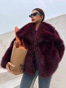 Seelio Autumn/Winter New Thick Faux Fur Collar Faux Fur Lined Mid-Length Fashionable Fur Effect Short Coat