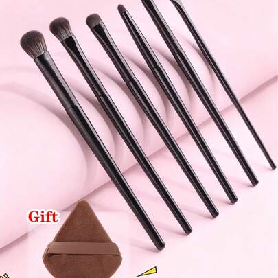 7pcs Eye Makeup Brush Set, Free Triangle Makeup Sponge Included, Soft & Portable Travel Cosmetic Tools, Eyeshadow, Contour, Eyebrow Brushes, Beginner Makeup Brush Kit, All-In-One Eye Makeup Solution