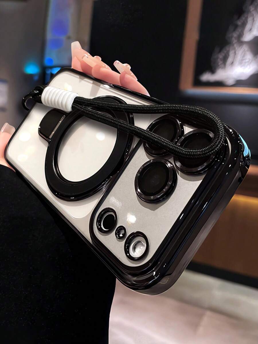 奢华电镀透明磁吸指环无线充电手机壳，带挂绳，兼容 17 Pro Max、17 Pro、17、16 Pro Max、16 Pro、16、15 Pro Max、15 Pro、14 Pro Max、14 Pro、14、13 Pro Max、13 Pro、13、12 Pro Max、11，带腕带保护套