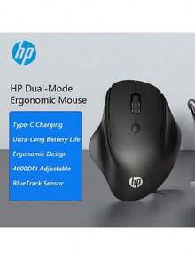 HP Professor 1 Ergonomic Wireless Mouse: Comfortable Design, Stable And Reliable Dual-Mode Wireless Connection, Flagship BlueTrack Sensor For Precise Tracking, Smooth Operation On Various Surface Materials, And Compatibility With Multiple Devices. - Matte Black - View 1