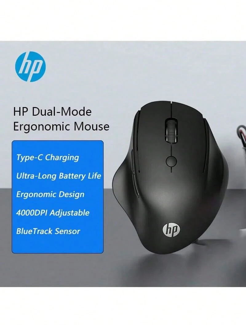 HP Professor 1 Ergonomic Wireless Mouse: Comfortable Design, Stable And Reliable Dual-Mode Wireless Connection, Flagship BlueTrack Sensor For Precise Tracking, Smooth Operation On Various Surface Materials, And Compatibility With Multiple Devices. - Matte Black - View 1