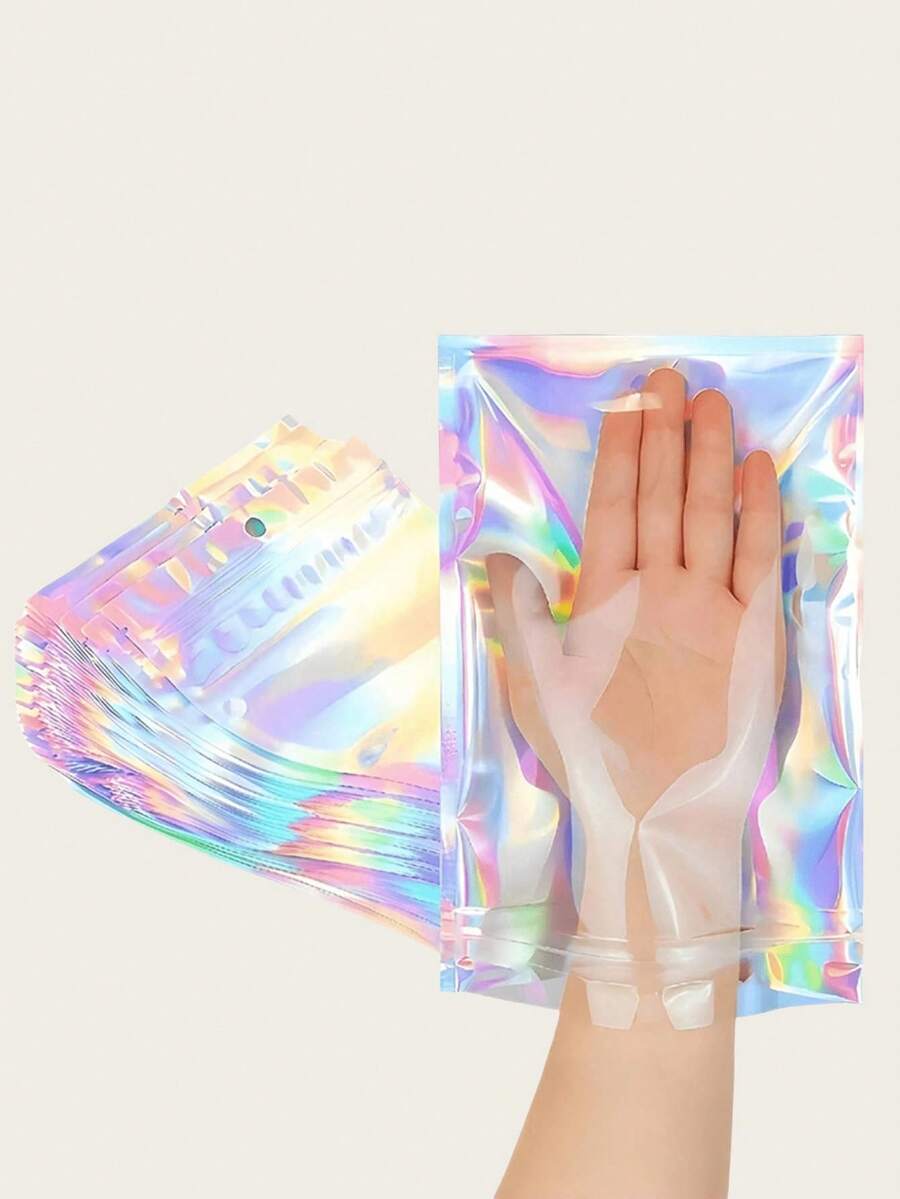 100pcs/30pcs/10pcs/1pc Laser Holographic Resealable OPP Bags, Reusable Packaging, Jewelry Retail Bags, Gift Bags, Christmas