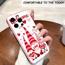 1PC Phone Case,  Welcome Love Gnomes Hearts Pattern , Stylish Phone Case, Phone Decoration, All-around Lens Protection, Creative Small Gift, Funny Gift for Boys and Girls - ブラック - チェックする 2