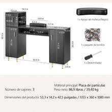 White Manicure Table With 3 Cabinets, Ample Space - 白色 - 查看 3