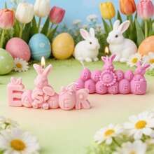 复活节快乐标语兔子蜡烛模具 3D兔子香薰蜡烛石膏模具 DIY花兔设计手工蜡烛制作模具 - 白色 - 查看 4