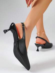 Black High Heel Shoes For Women, Pointed Toe Slip-On Office Pumps - Black - View 6