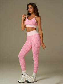 UONNOU مجموعة ملابس رياضية للنساء تتكون من 2 قطعة: حمالة صدر رياضية + بنطلون ضاغط، من قماش ناعم مصنوع من النايلون بطبعة نمر وردي، مناسبة للاستخدام اليومي والرياضة والجيم والرقص والأنشطة الخارجية والحفلات والعطلات، تشكيلة أنيقة للملابس الرياضية لجميع المواسم - متعدد الألوان - مشاهدة 10