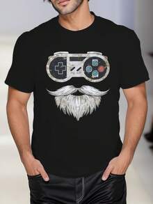 Men's Casual Game Controller Graphic Tee - Soft Polyester, Short Sleeve, Round Neck - Perfect For Summer - Black - View 8