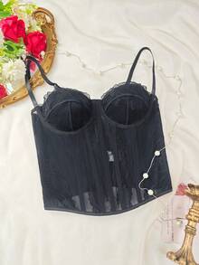 Sexy Lace Mesh Backless Bodysuit For Women, Strapless Summer Shapewear - Black - View 2
