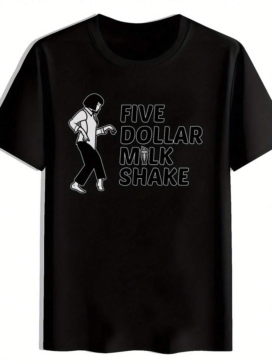 Camiseta gráfica de batido de cinco dólares para hombres - Camiseta casual de verano negra con estampado blanco. Cuello redondo. Poliéster. Perfecto para viajar. Fechas. Playa. y regalos navideños. Ropa casual para salidas Camiseta con estampado divertido Camisa de poliéster - Negro - Ver 1