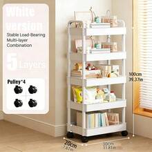 Multi-Function Rolling Storage Rack - Plastic Storage Basket With Rattan Weaving And Top Handle, Suitable For Office, Kitchen, Bathroom, Bedroom, Rolling Storage Rack And Upright Shelving Unit, Floor Standing Shelving, Wheeled Storage Cart, Bathroom Storage Rack, Kitchen Storage Rack, Support Rack, Rolling Storage Cart, Support Rack, Movable Shelving Unit, Home And Office Desk, Shelf - Multicolor - View 8