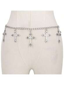 1pc Cross Waist Chain Belt, Versatile Punk Gothic Fashion Waist Accessoriessummer School Fall, Autumn, Halloween  Star    Zinc Alloy    Metal    Wedding - Bạc - Xem 4