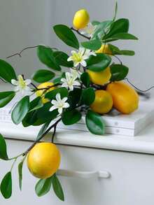 1/2 tallo de planta artificial, rama artificial de limón, 8 limones con tallo (falso), adecuado para decoración de cocina, decoración de fiestas, adorno de primavera y verano (amarillo)
