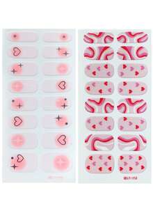 2片渐变爱心星形美甲贴纸，心形线条几何图案，全覆盖闪粉，情人节美甲贴纸，美甲装饰，适合女性和女孩DIY美甲沙龙居家美甲设计 - 彩色 - 查看 3