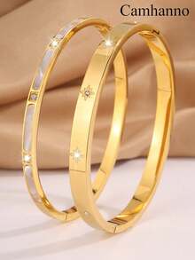 2/1件 优雅轻奢不锈钢时尚配饰，完美的节日礼物，适合派对和生日聚会佩戴，四季通用配饰，手部饰品 - 彩色 - 查看 11