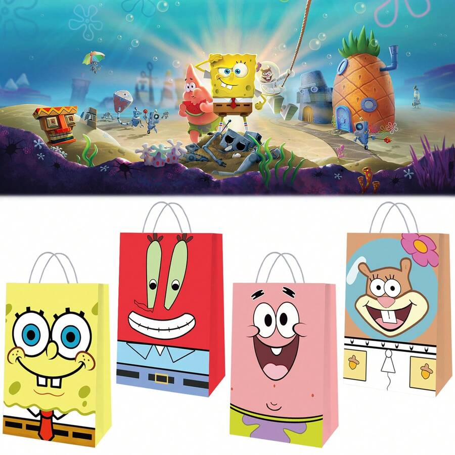 12 Stück/Set Themen Geschenktüten, Geburtstags Party Süßigkeitentüten, Tragetaschen, Geschenktüten, Kraftpapier Tüten - Verschiedenfarbig - Übersicht 1