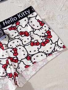 SANRIO 女士三件套Hello Kitty内衣套装，黑白配色，Kitty字母图案，运动时尚，活力性感内衣套装 - 黑與白 - 查看 6