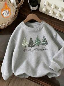 Pulover casual pentru femei, Croială lejeră, Elemente de Crăciun, Material moale, Stil stradal, Confortabil pentru purtare zilnică, Potrivit pentru toamnă/iarnă, Design grafic cu litere, Conceput pentru femei tinere - Gri - Vizualizare 2