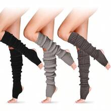 Long Leg Warmers Women 24 Inch Over Knee Knit Ribbed Leg Warmer Stirrup Yoga 80s Party Dance Ballet Supply - 均碼 + 黑色,灰色,深灰色 + 3 - 查看 1