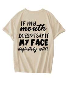 夏季新款简约时尚女童英文字母印花休闲圆领短袖T恤，百搭且适合女性穿着 - 杏色 - 查看 5