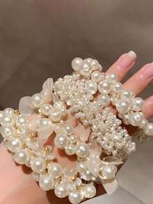 3 Stücke/1 Stück Frauen Weiß 9cm/3,54 Zoll Kunstperle Blume Strass Haargummis, modische vielseitige elegante minimalistische einfarbige Haaraccessoires, geeignet für Alltag, Lässig, Party, Pendeln, Urlaub, Pferdeschwanz, Dutt, Gesichtswäsche, Make-up, Outfit-Matching, Haargummis, Haargummibänder, Haarseile, Elastische Haargummis - Verschiedenfarbig - Übersicht 7